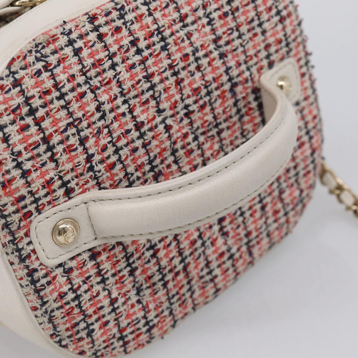 CHANEL Vanity Hand Bag Tweed Leather 2way Red White CC Auth 213248SAM