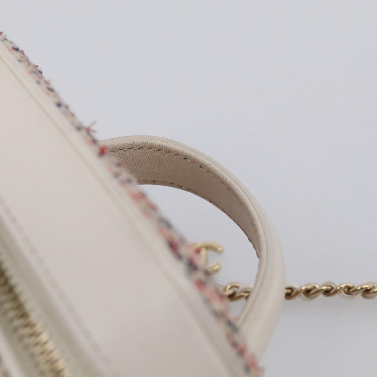 CHANEL Vanity Hand Bag Tweed Leather 2way Red White CC Auth 213248SAM