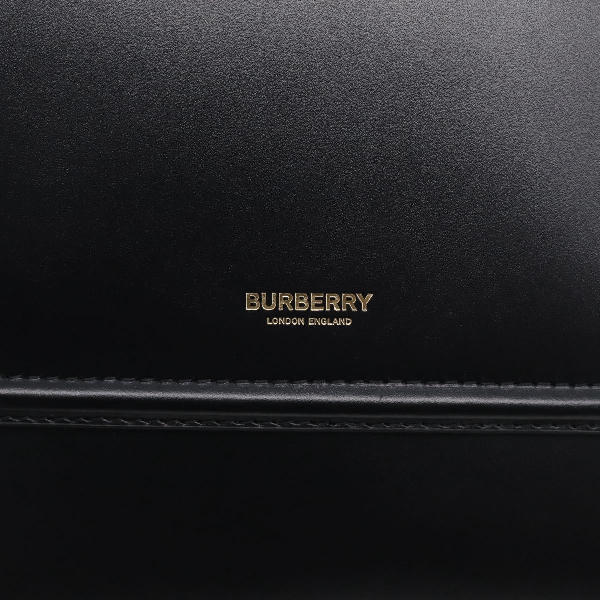 BURBERRY Hand Bag Leather Black Gold Auth 213249V