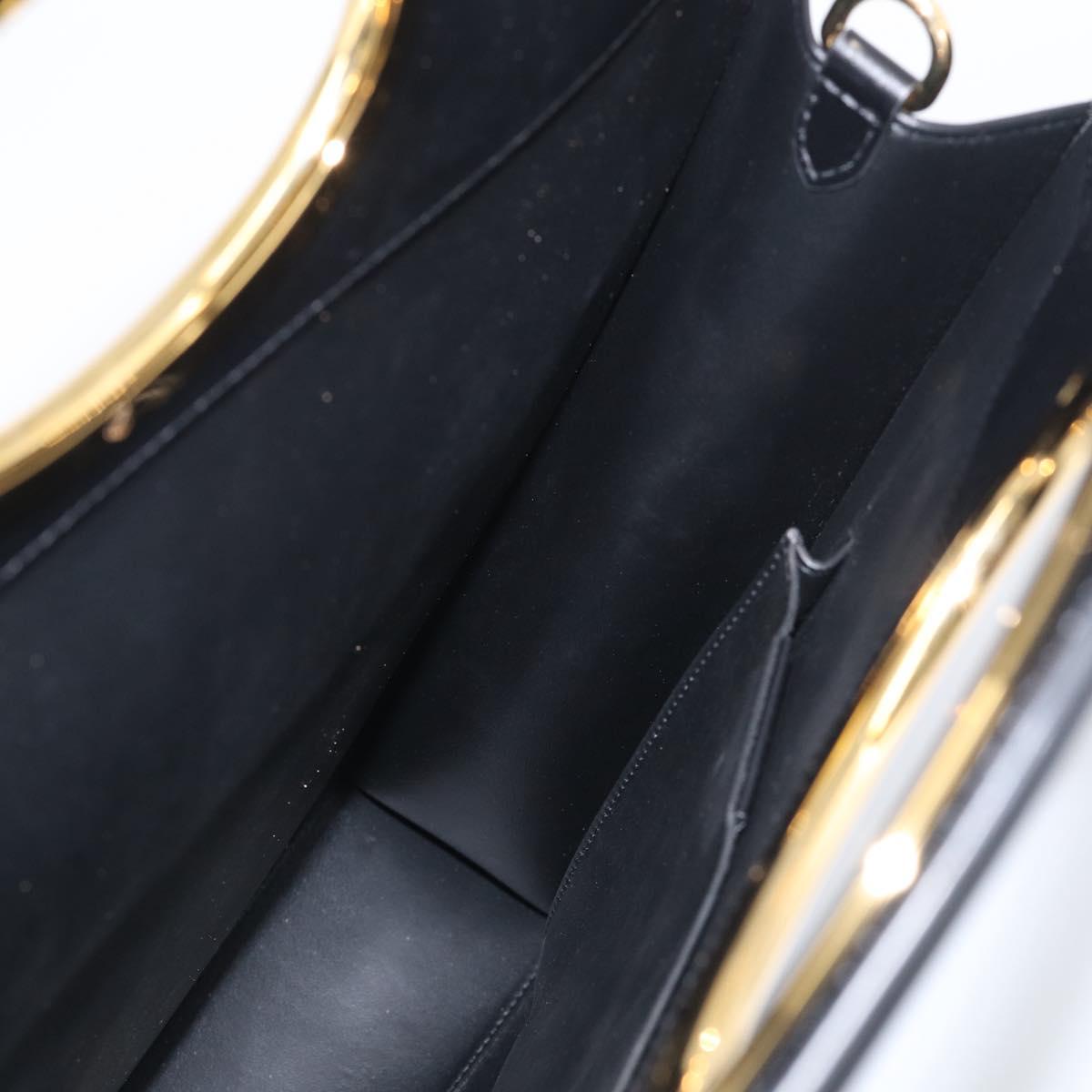 BURBERRY Hand Bag Leather Black Gold Auth 213249V