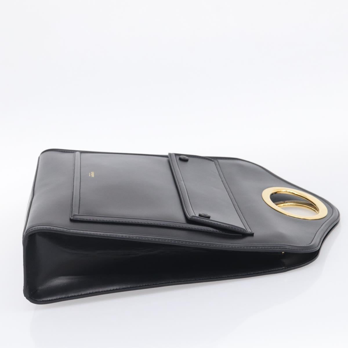 BURBERRY Hand Bag Leather Black Gold Auth 213249V