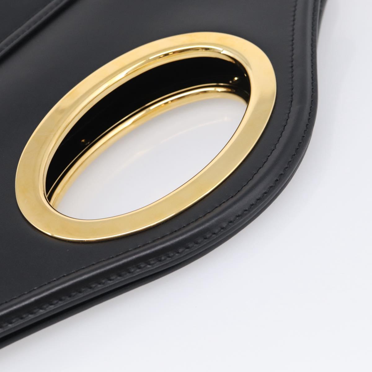 BURBERRY Hand Bag Leather Black Gold Auth 213249V