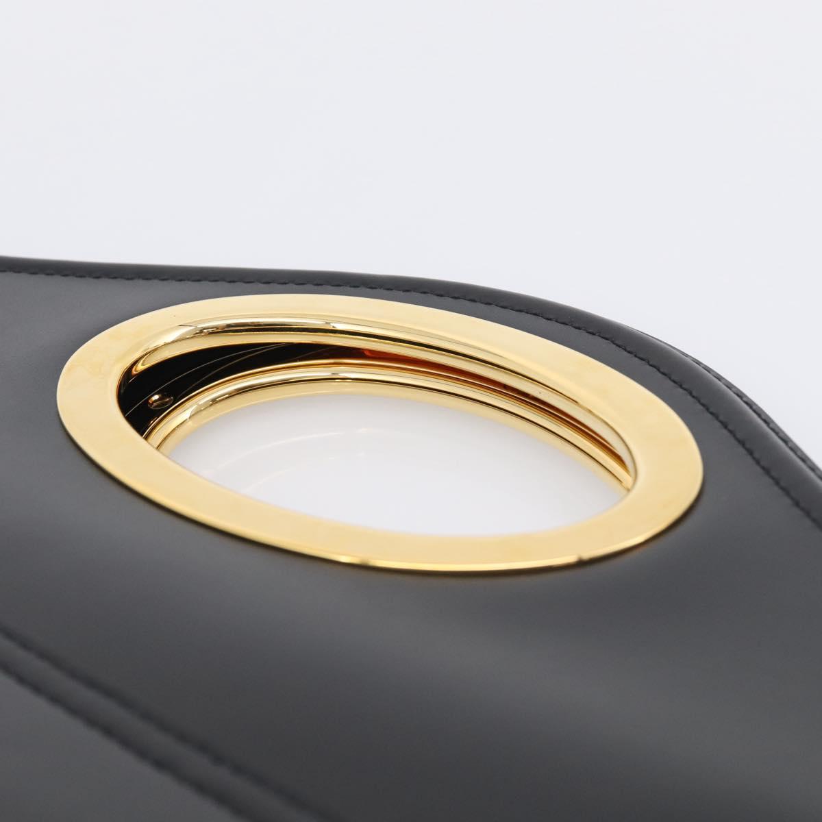 BURBERRY Hand Bag Leather Black Gold Auth 213249V