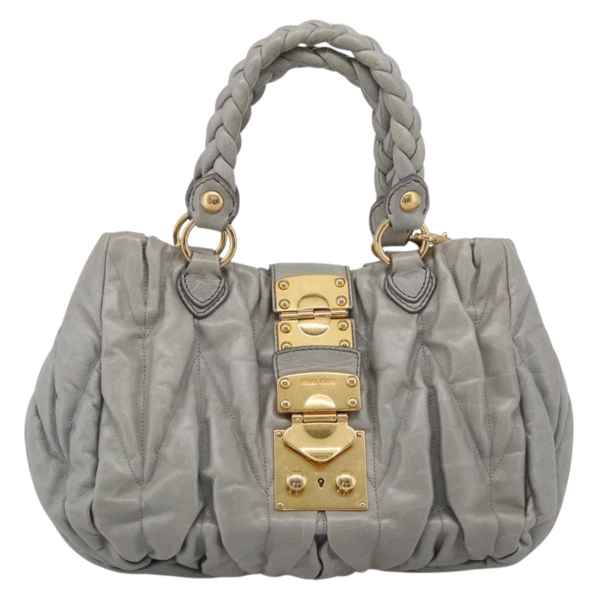 Miu Miu Matelasse Hand Bag Leather 2way Gray Gold Auth 213251V