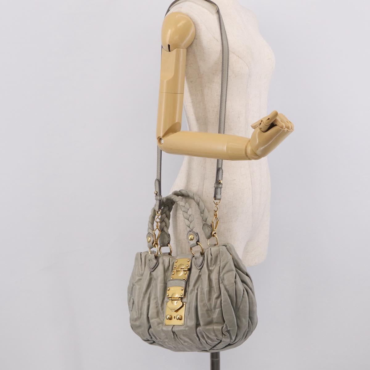 Miu Miu Matelasse Hand Bag Leather 2way Gray Gold Auth 213251V