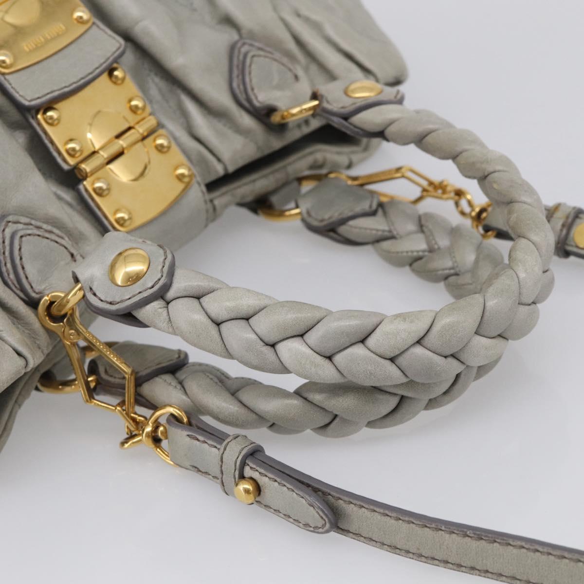 Miu Miu Matelasse Hand Bag Leather 2way Gray Gold Auth 213251V