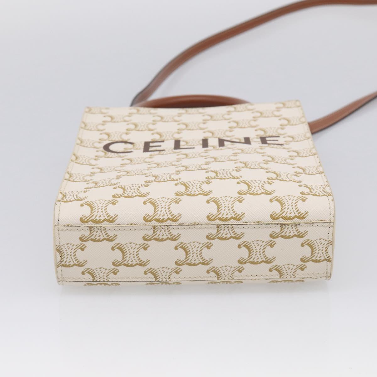 CELINE Triomphe Canvas Mini Vertical Cabas Hand Bag PVC 2way White Auth 213252V