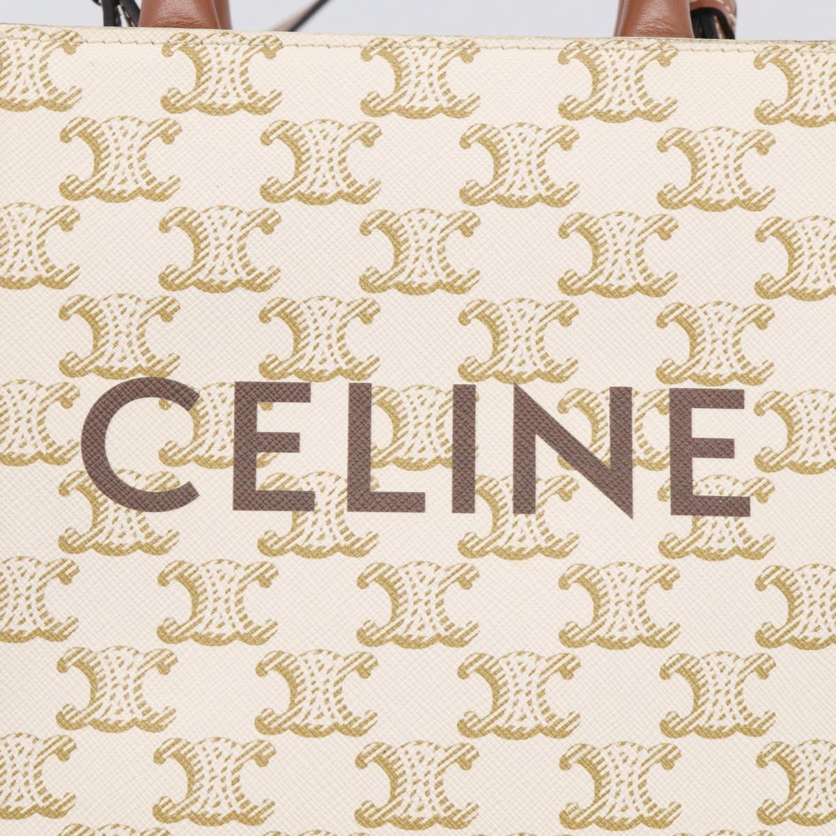 CELINE Triomphe Canvas Mini Vertical Cabas Hand Bag PVC 2way White Auth 213252V
