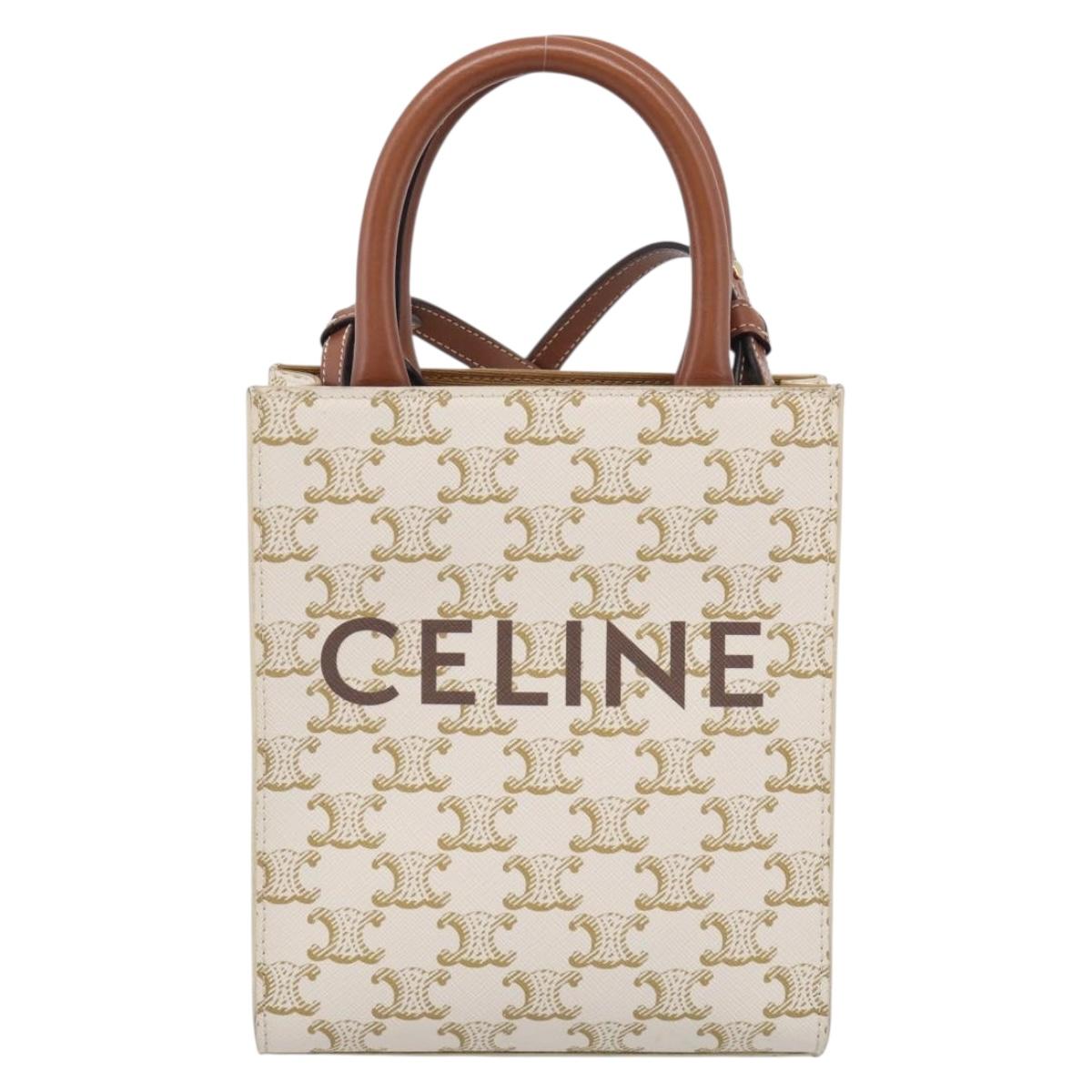 CELINE Triomphe Canvas Mini Vertical Cabas Hand Bag PVC 2way White Auth 213252V