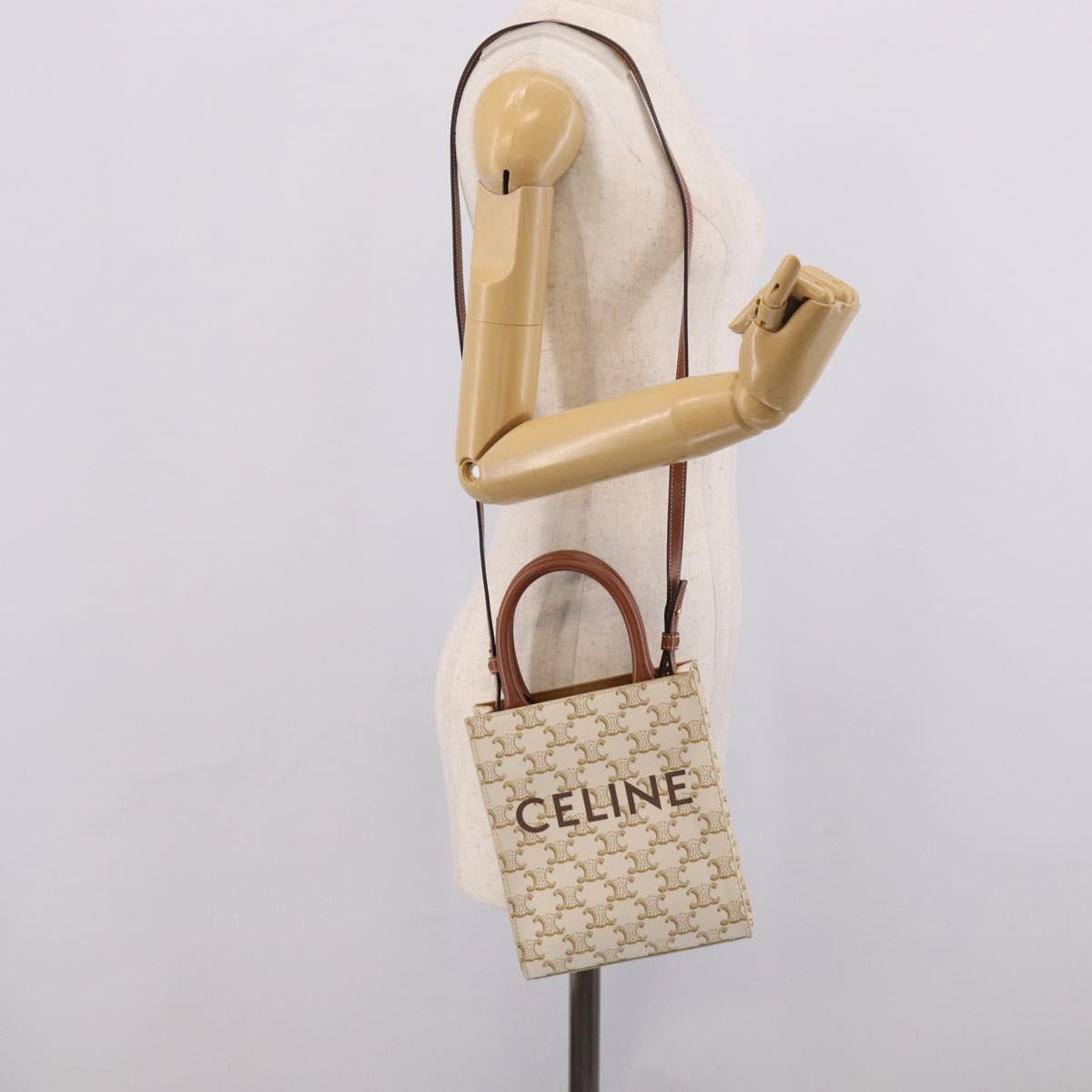 CELINE Triomphe Canvas Mini Vertical Cabas Hand Bag PVC 2way White Auth 213252V