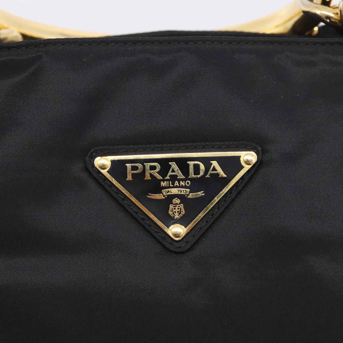PRADA Hand Bag Nylon Black Gold Auth 213253A