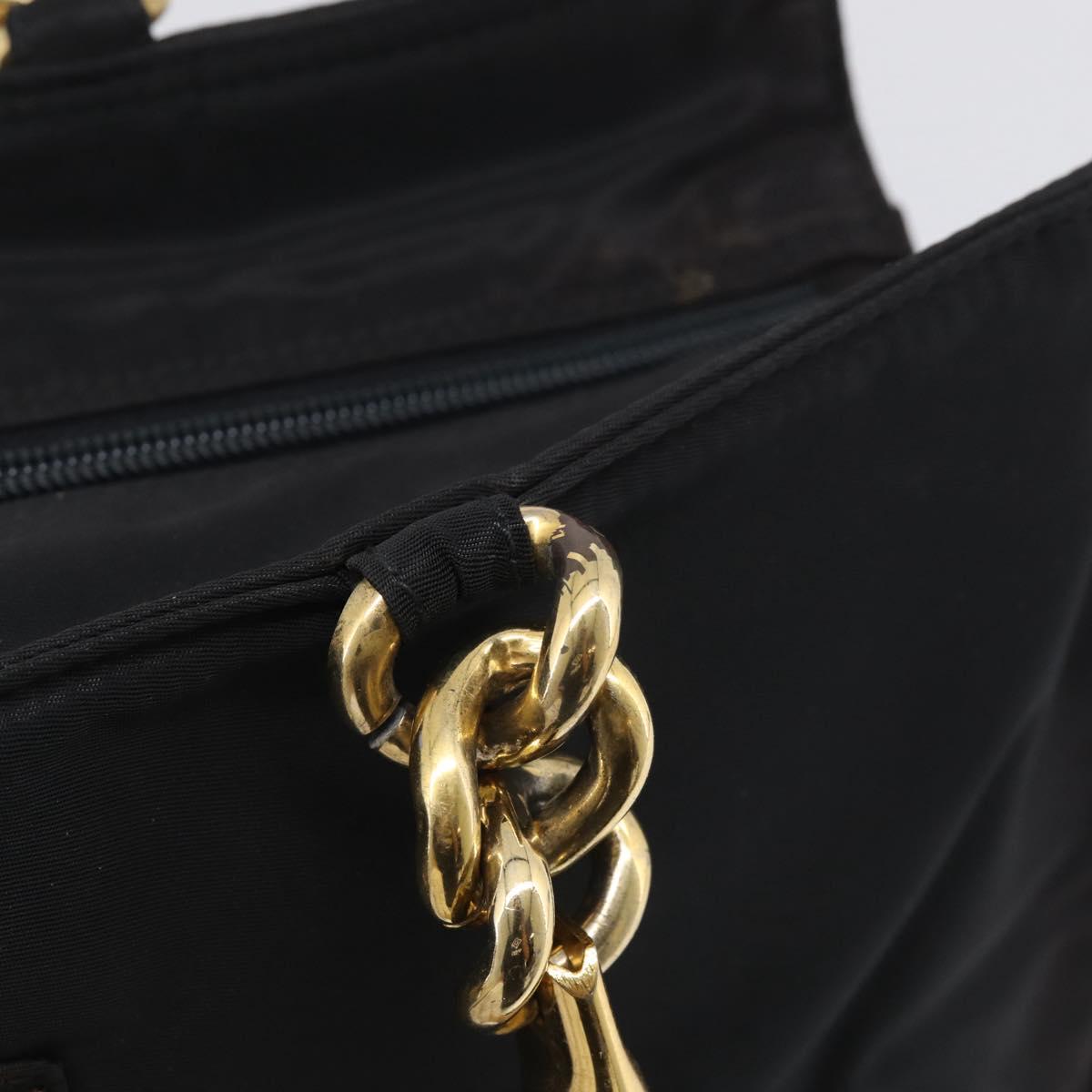 PRADA Hand Bag Nylon Black Gold Auth 213253A