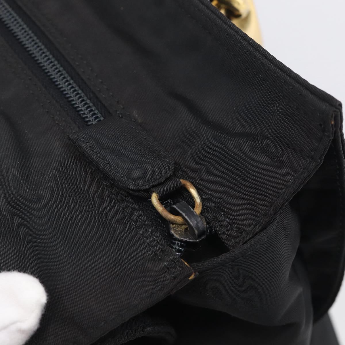 PRADA Hand Bag Nylon Black Gold Auth 213253A