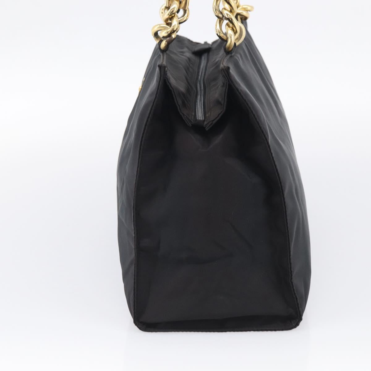 PRADA Hand Bag Nylon Black Gold Auth 213253A