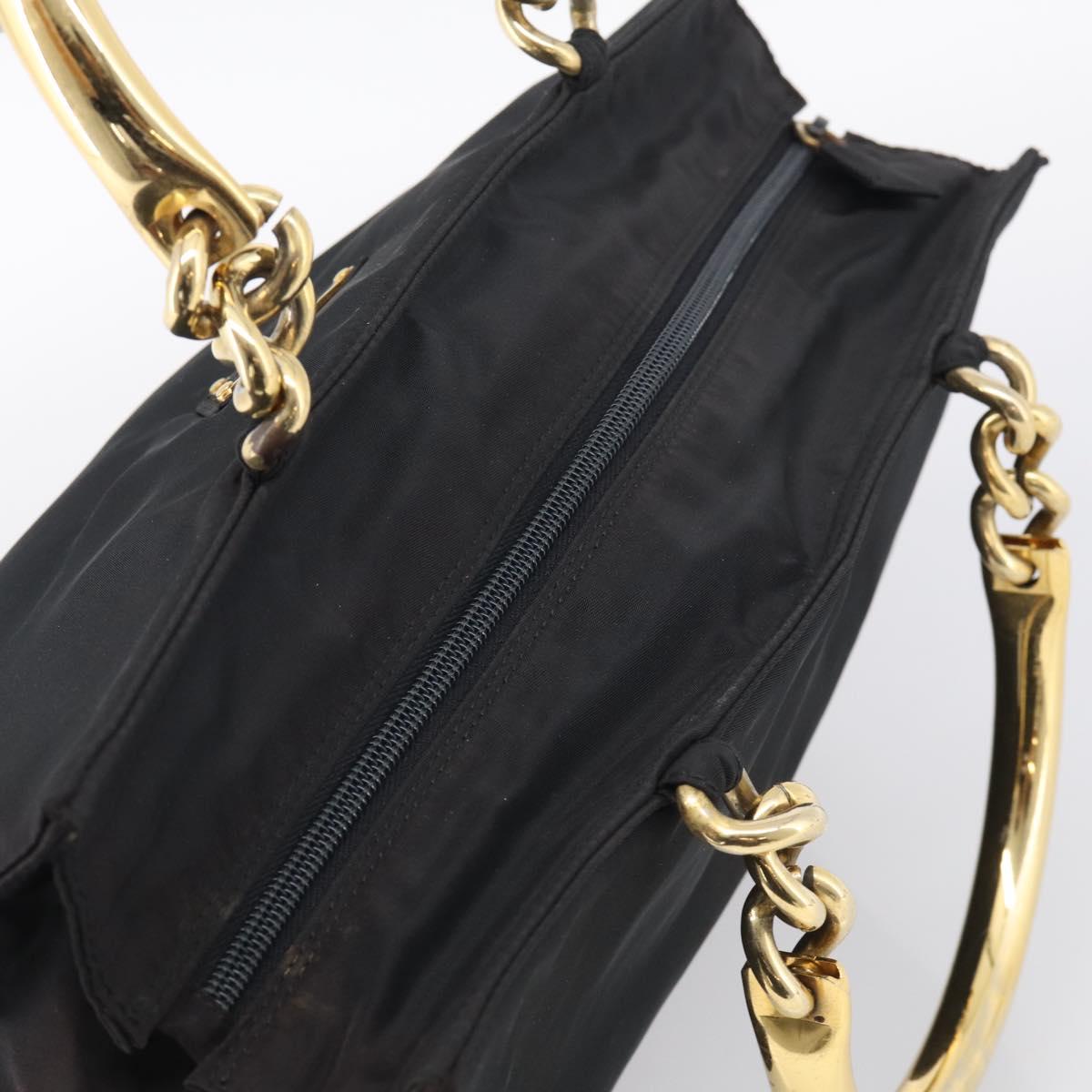 PRADA Hand Bag Nylon Black Gold Auth 213253A