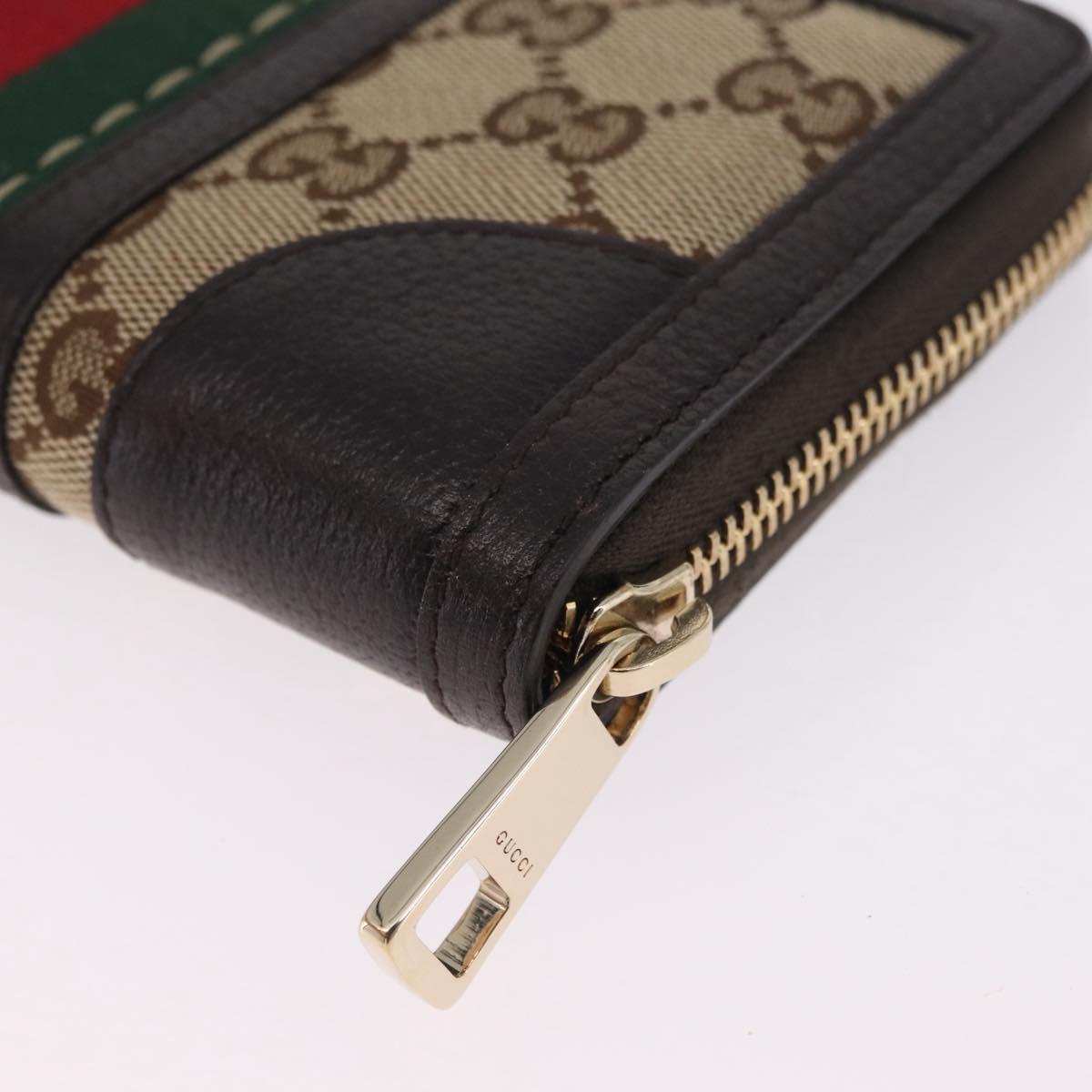 GUCCI GG Canvas Web Sherry Line Long Wallet Beige Gold 406754 Auth 213254V