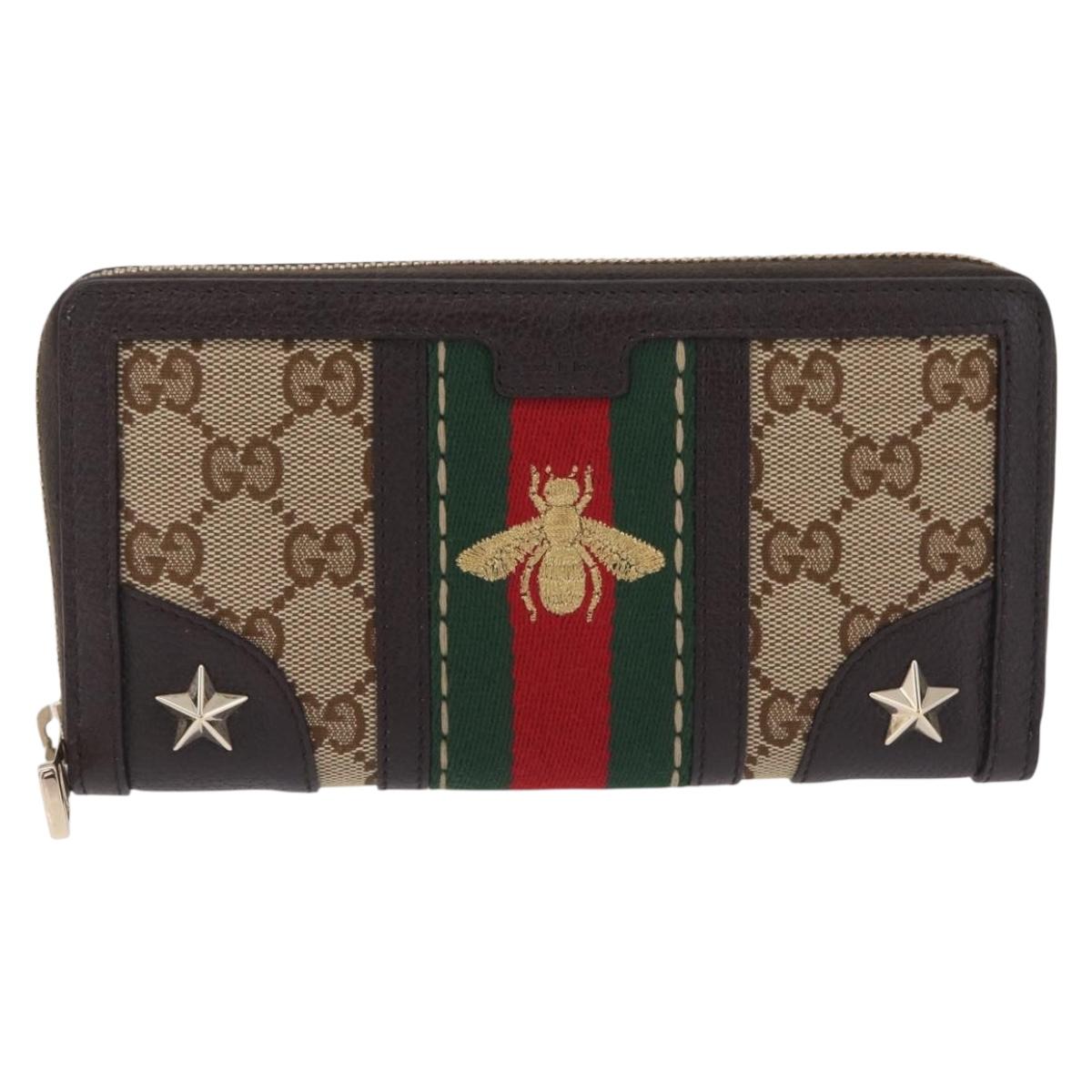 GUCCI GG Canvas Web Sherry Line Long Wallet Beige Gold 406754 Auth 213254V
