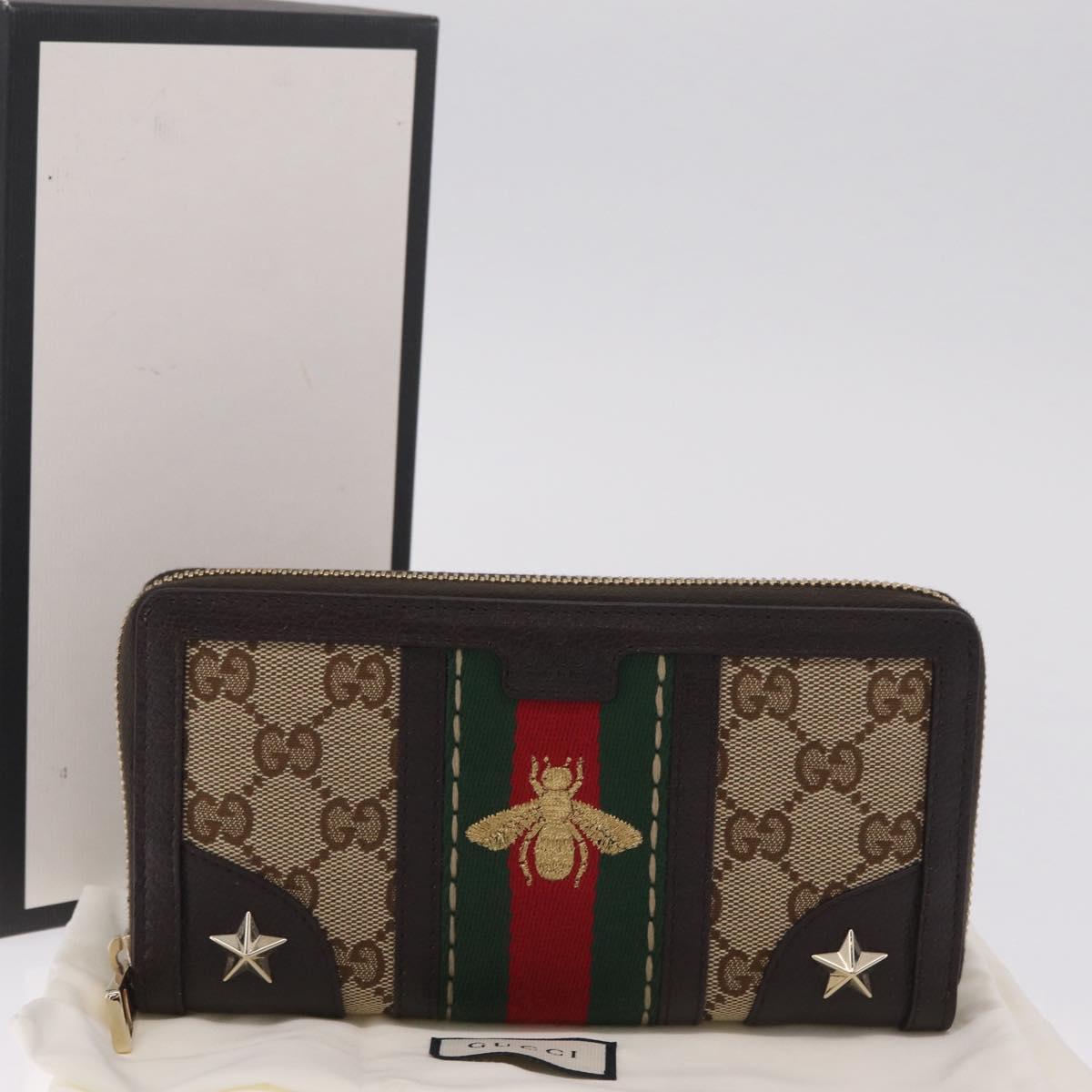 GUCCI GG Canvas Web Sherry Line Long Wallet Beige Gold 406754 Auth 213254V