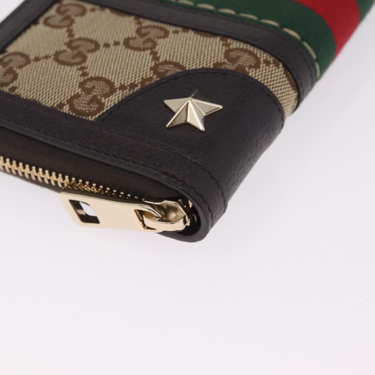 GUCCI GG Canvas Web Sherry Line Long Wallet Beige Gold 406754 Auth 213254V