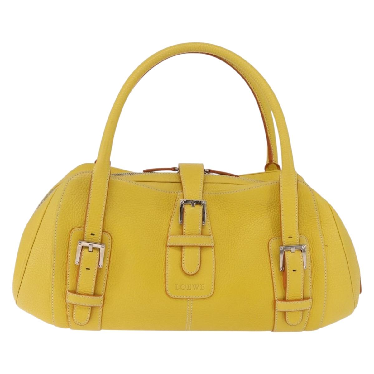 LOEWE Sender Hand Bag Leather Yellow Silver Auth 213256V