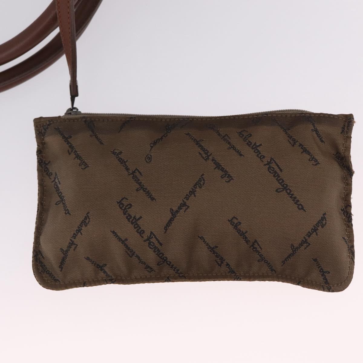 Salvatore Ferragamo Hand Bag Leather Brown Silver Auth 213258A