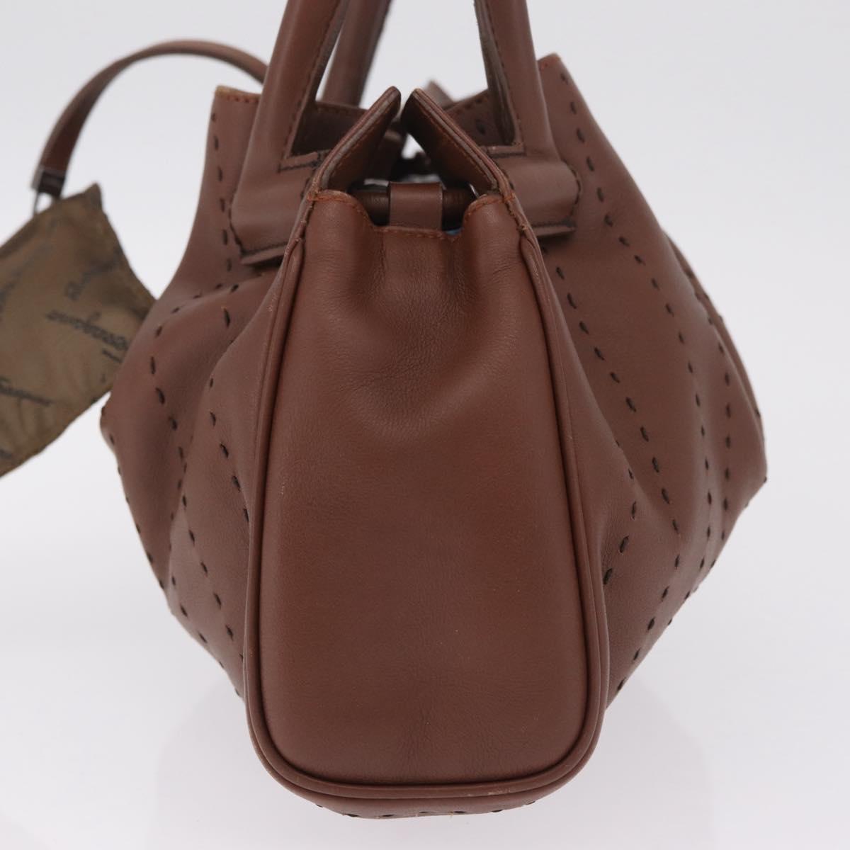 Salvatore Ferragamo Hand Bag Leather Brown Silver Auth 213258A