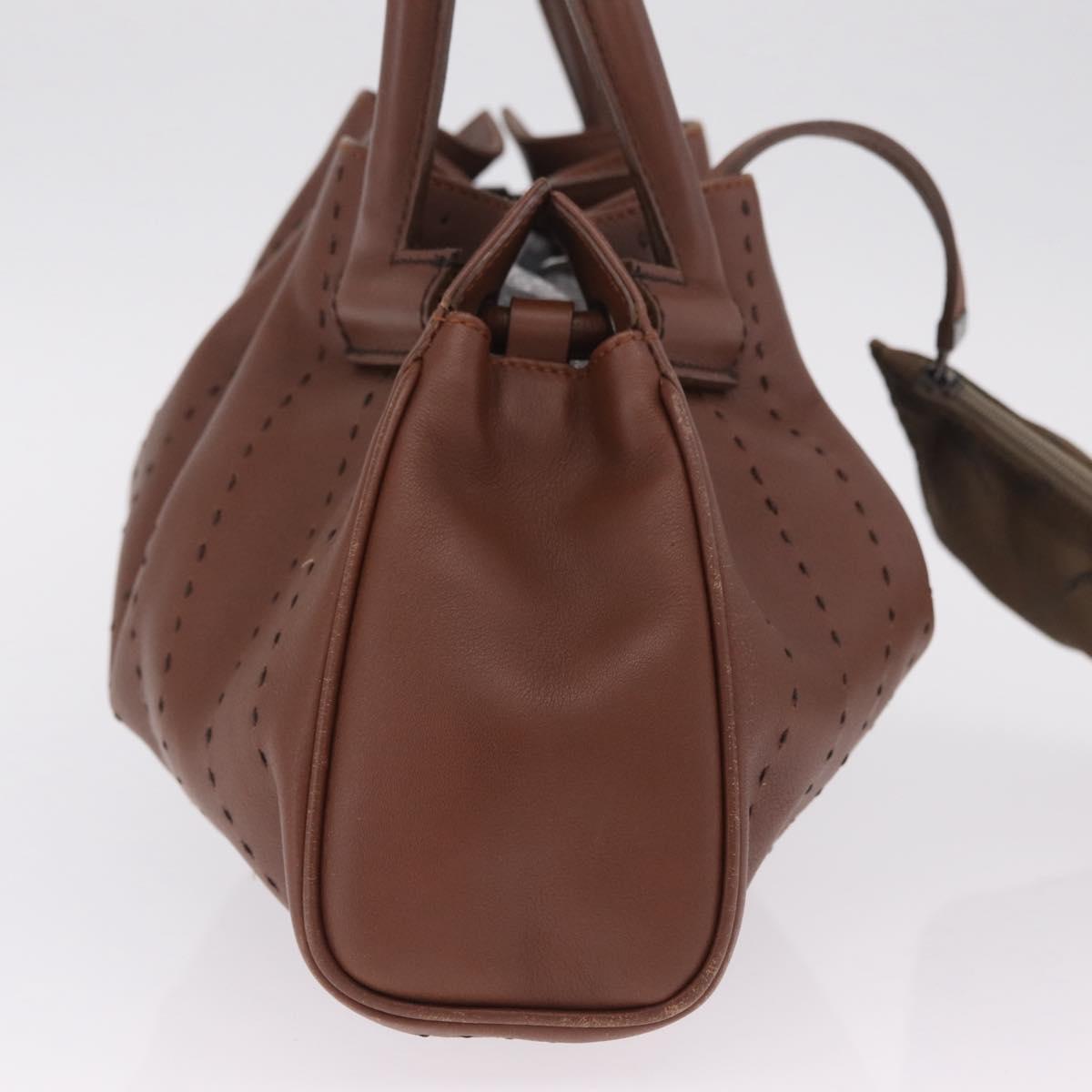 Salvatore Ferragamo Hand Bag Leather Brown Silver Auth 213258A