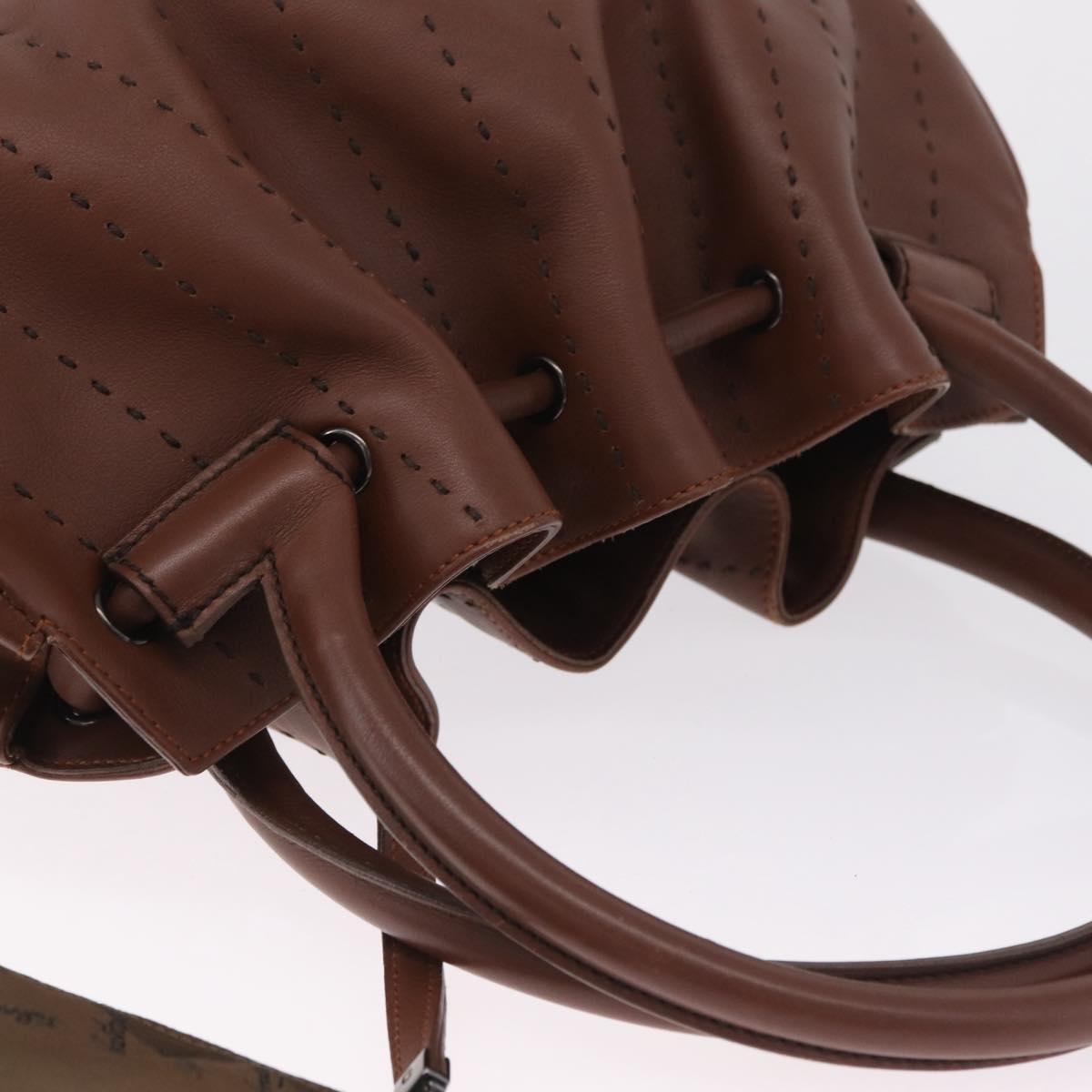 Salvatore Ferragamo Hand Bag Leather Brown Silver Auth 213258A