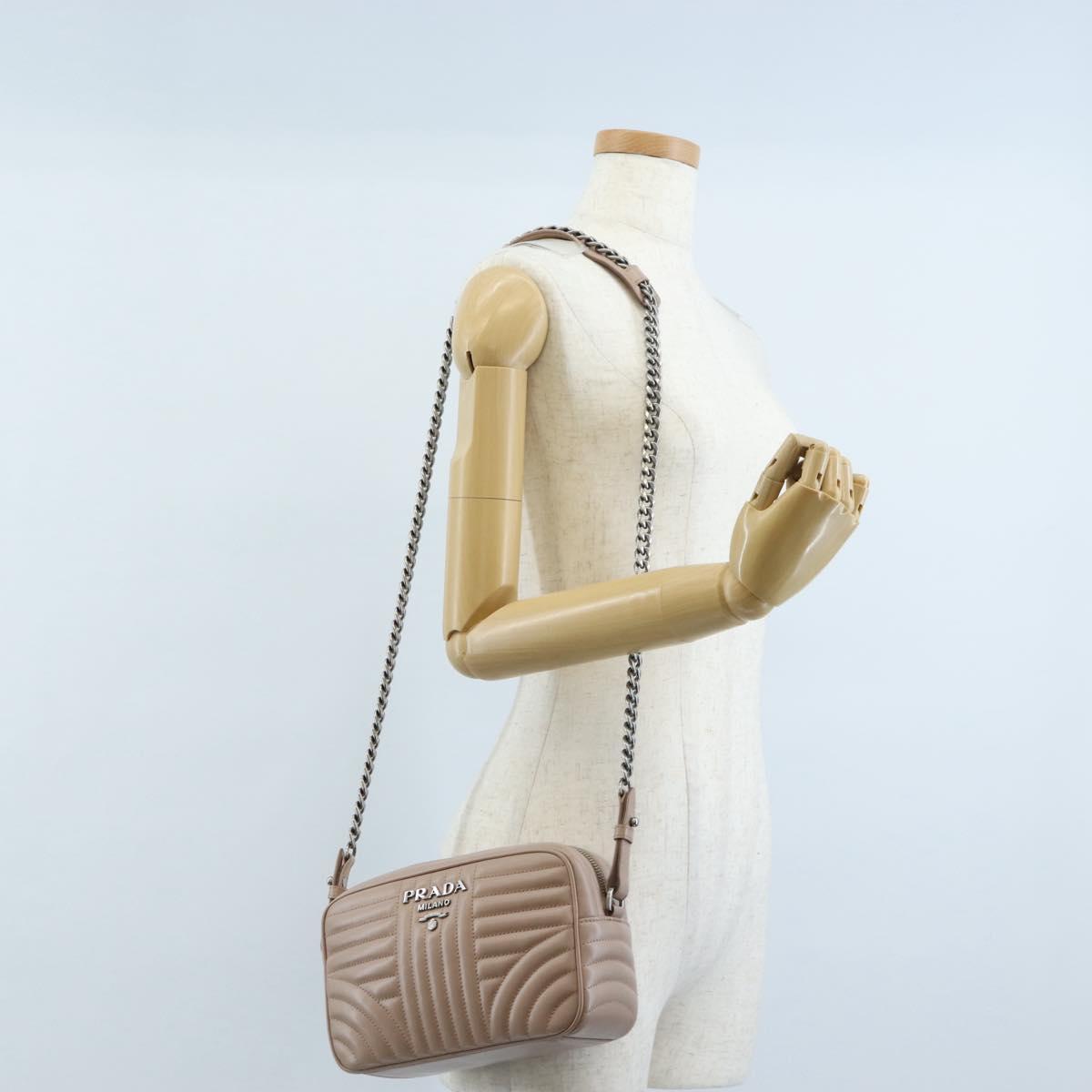 PRADA Chain Shoulder Bag Leather Beige Silver Auth 213290V