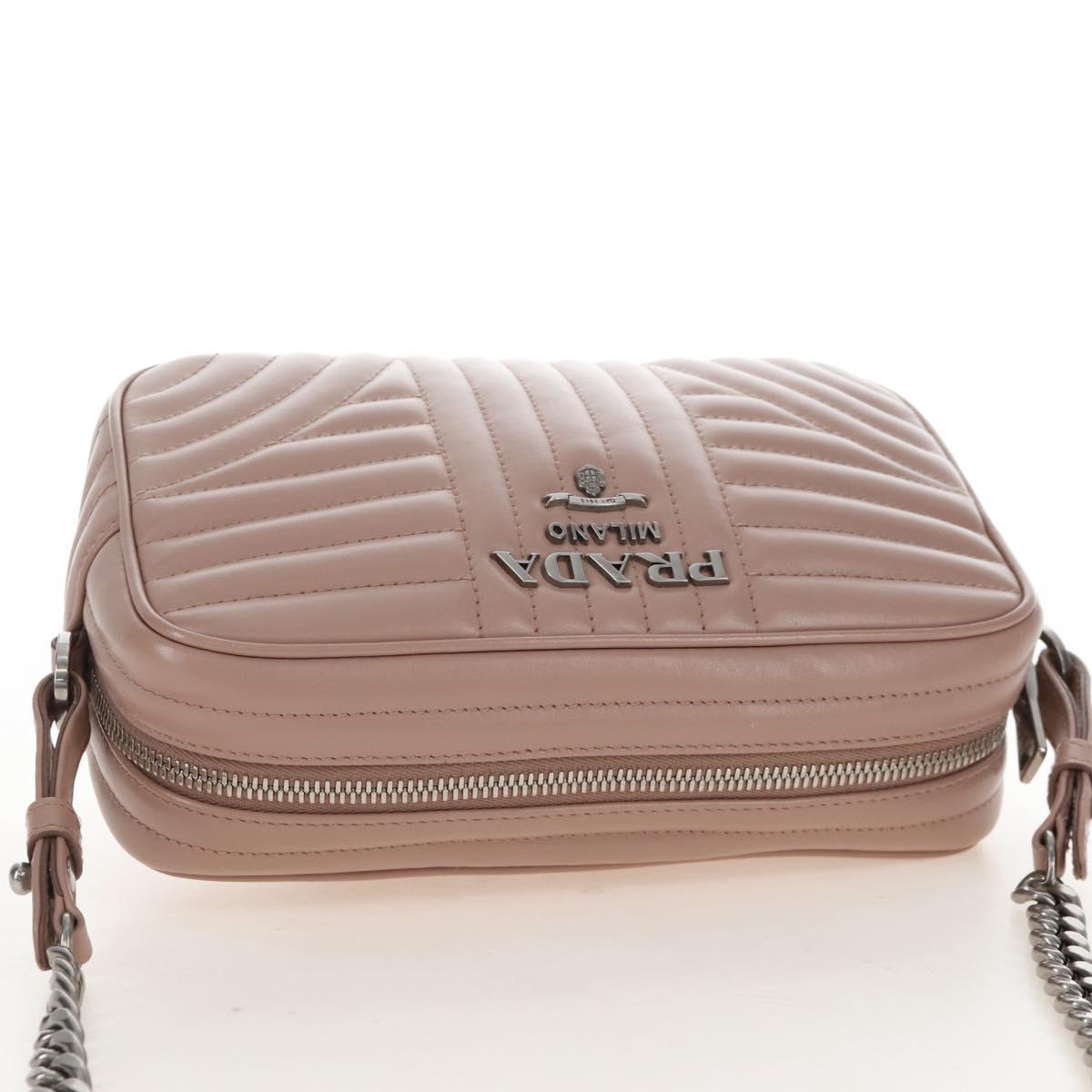 PRADA Chain Shoulder Bag Leather Beige Silver Auth 213290V