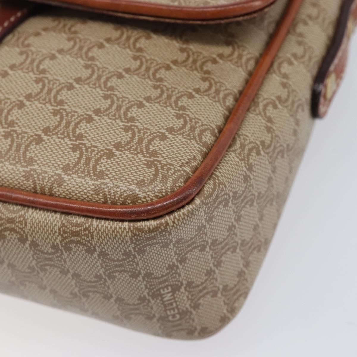 CELINE Macadam Canvas Shoulder Bag PVC Beige Gold Auth 213291