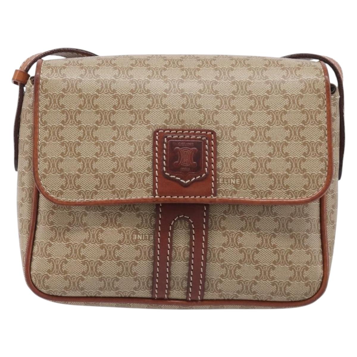 CELINE Macadam Canvas Shoulder Bag PVC Beige Gold Auth 213291