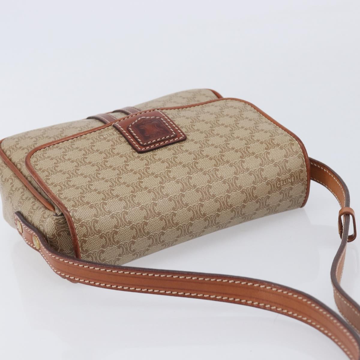 CELINE Macadam Canvas Shoulder Bag PVC Beige Gold Auth 213291