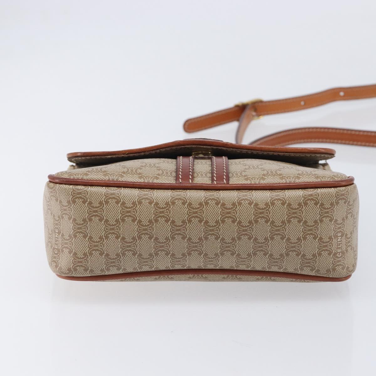 CELINE Macadam Canvas Shoulder Bag PVC Beige Gold Auth 213291