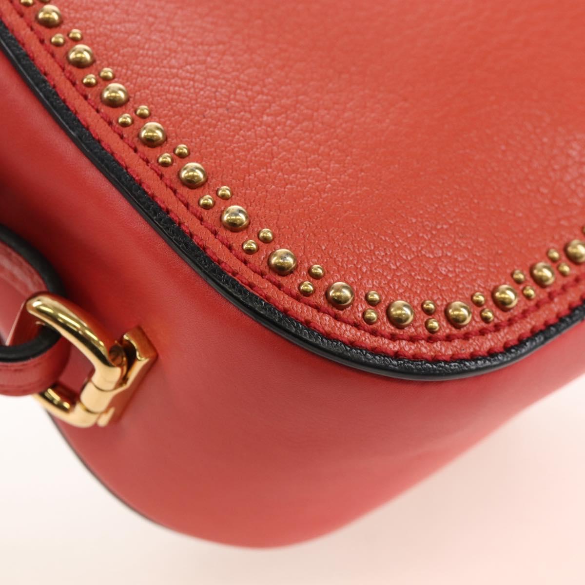 Miu Miu Madras Shoulder Bag Leather Orange Gold Auth 213292M