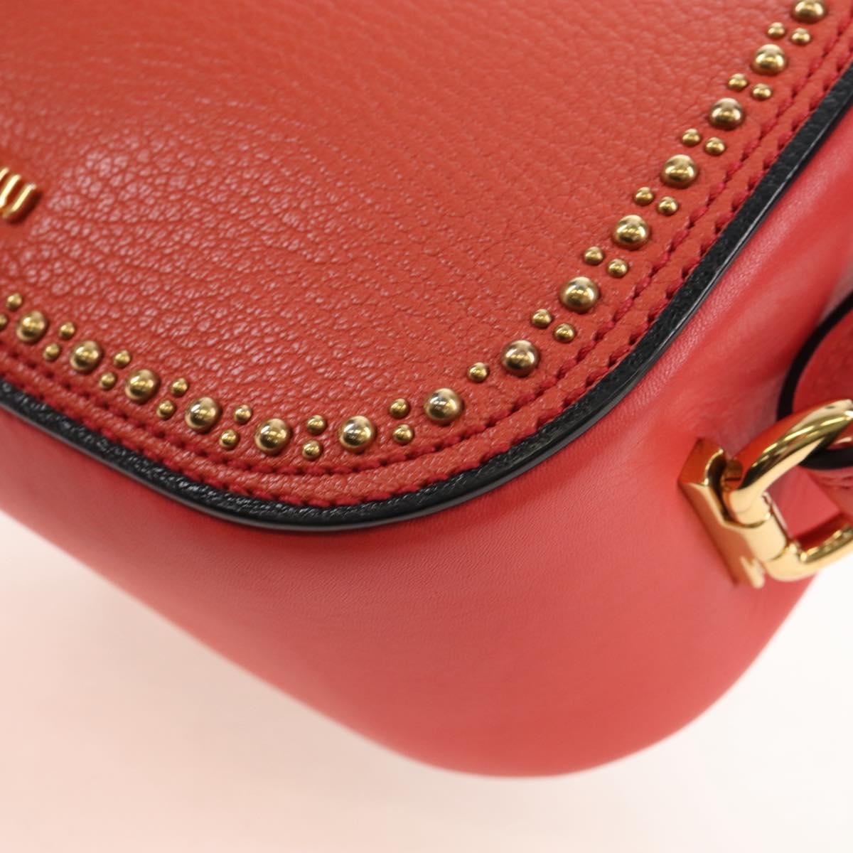 Miu Miu Madras Shoulder Bag Leather Orange Gold Auth 213292M