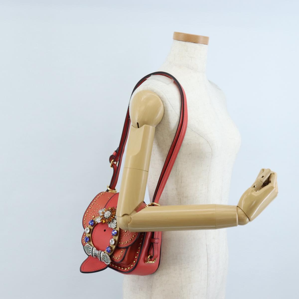 Miu Miu Madras Shoulder Bag Leather Orange Gold Auth 213292M