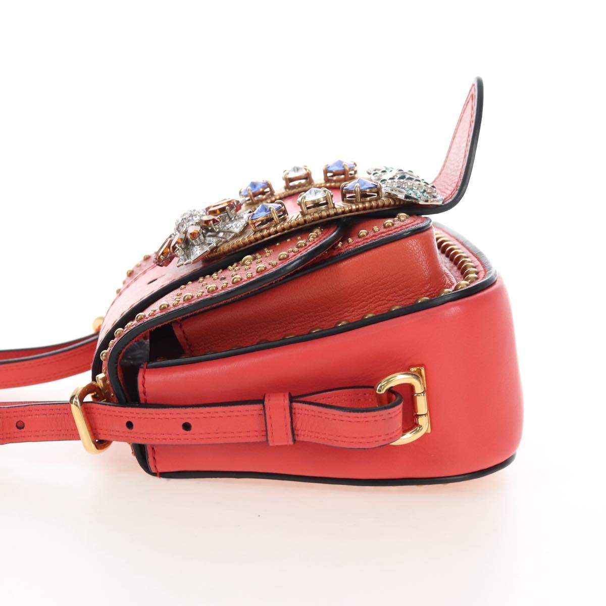 Miu Miu Madras Shoulder Bag Leather Orange Gold Auth 213292M
