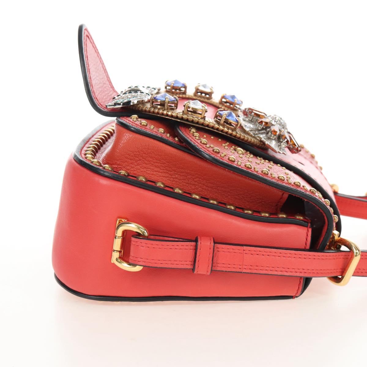 Miu Miu Madras Shoulder Bag Leather Orange Gold Auth 213292M