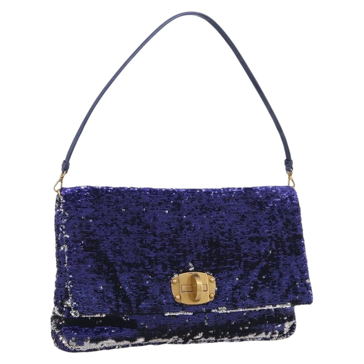 Miu Miu Shoulder Bag Sequin Navy Gold Auth 213293V