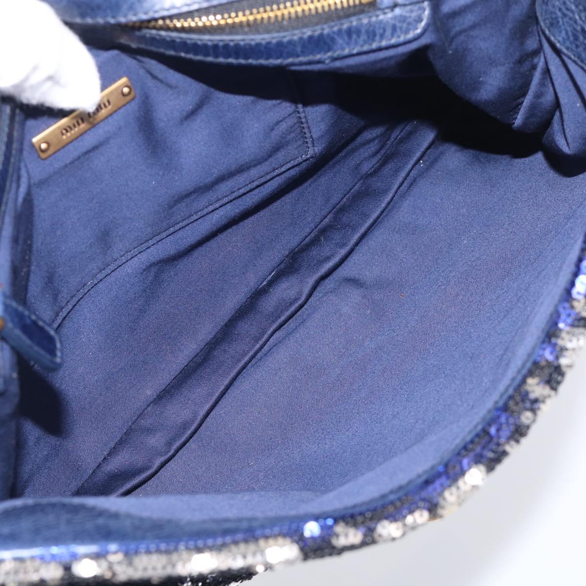 Miu Miu Shoulder Bag Sequin Navy Gold Auth 213293V