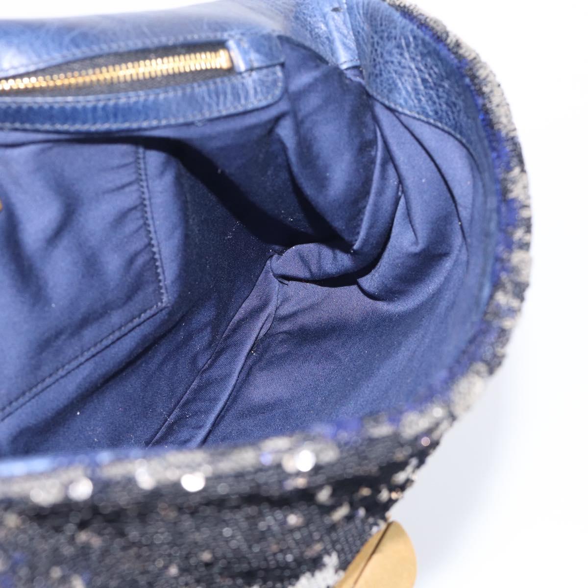 Miu Miu Shoulder Bag Sequin Navy Gold Auth 213293V