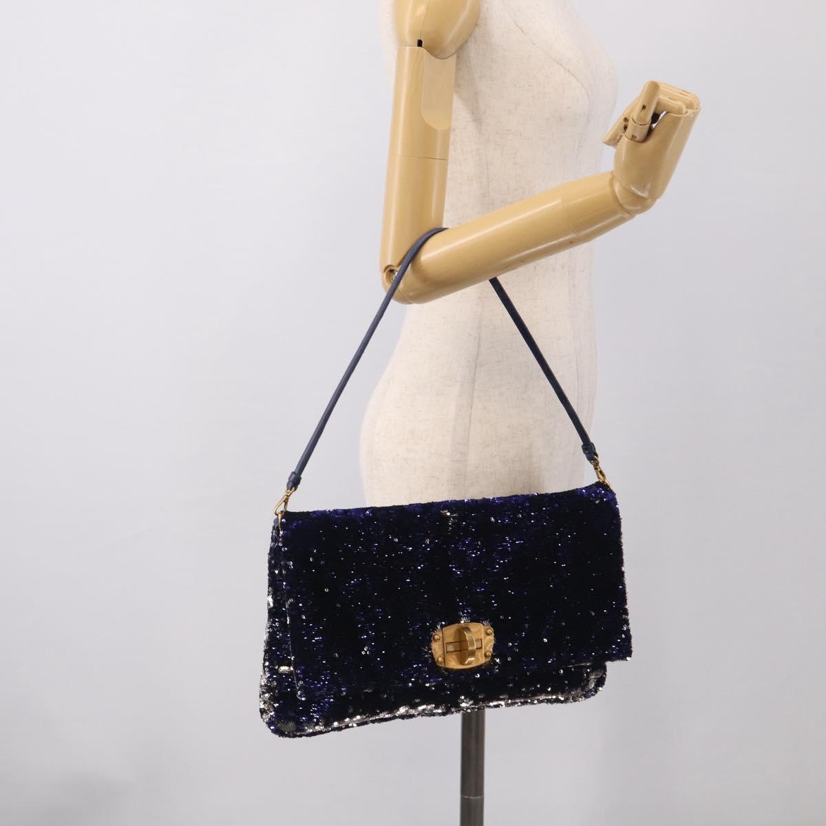 Miu Miu Shoulder Bag Sequin Navy Gold Auth 213293V