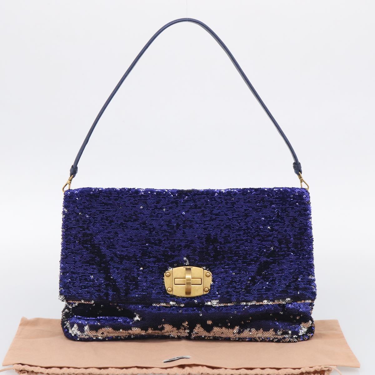 Miu Miu Shoulder Bag Sequin Navy Gold Auth 213293V