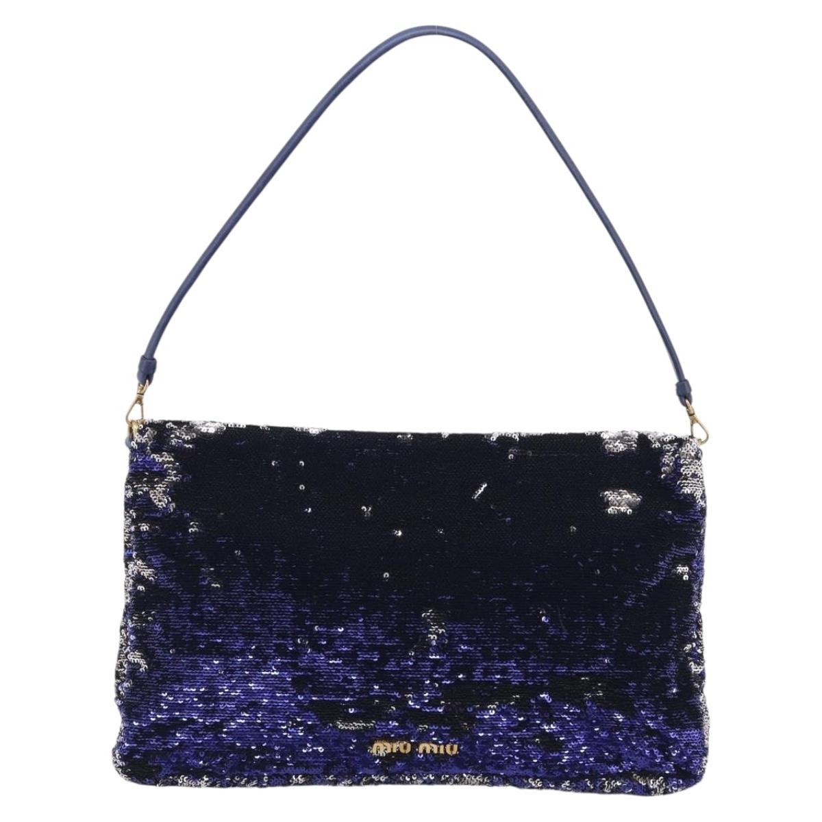 Miu Miu Shoulder Bag Sequin Navy Gold Auth 213293V