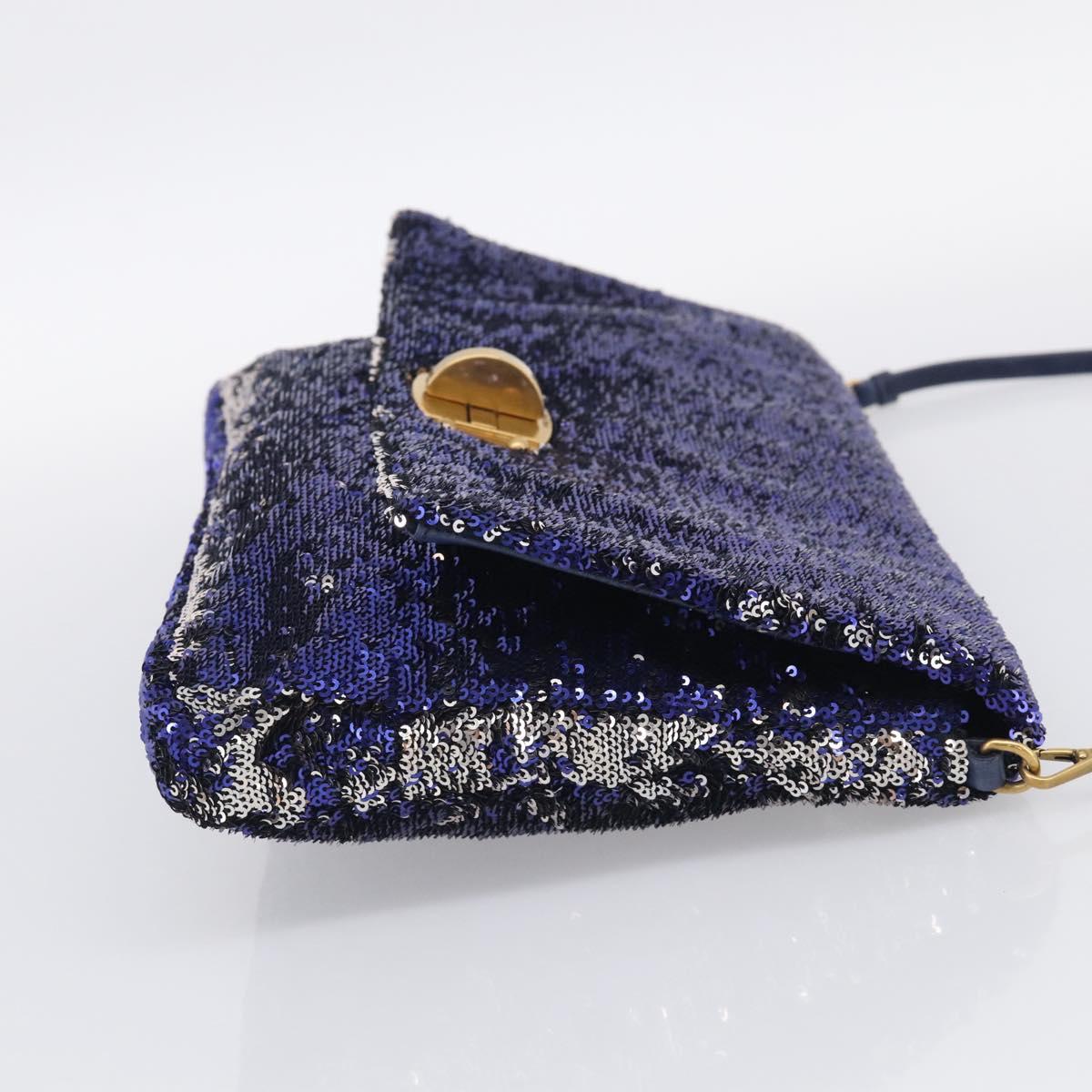 Miu Miu Shoulder Bag Sequin Navy Gold Auth 213293V