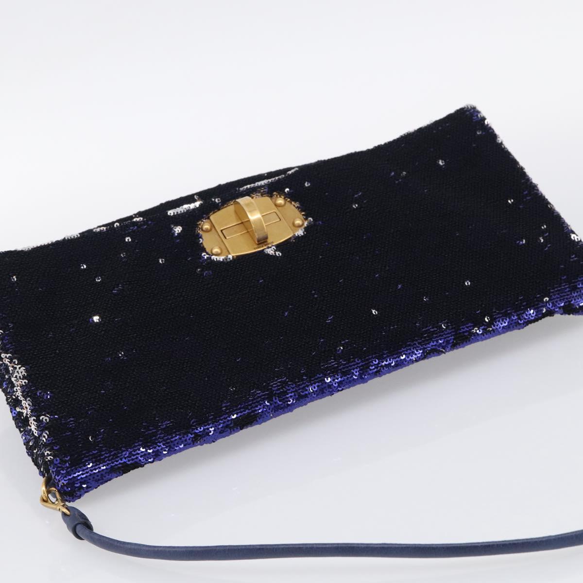 Miu Miu Shoulder Bag Sequin Navy Gold Auth 213293V