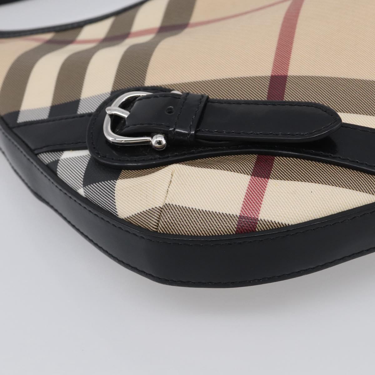 BURBERRY Nova Check Shoulder Bag PVC Beige Silver Auth 213298A