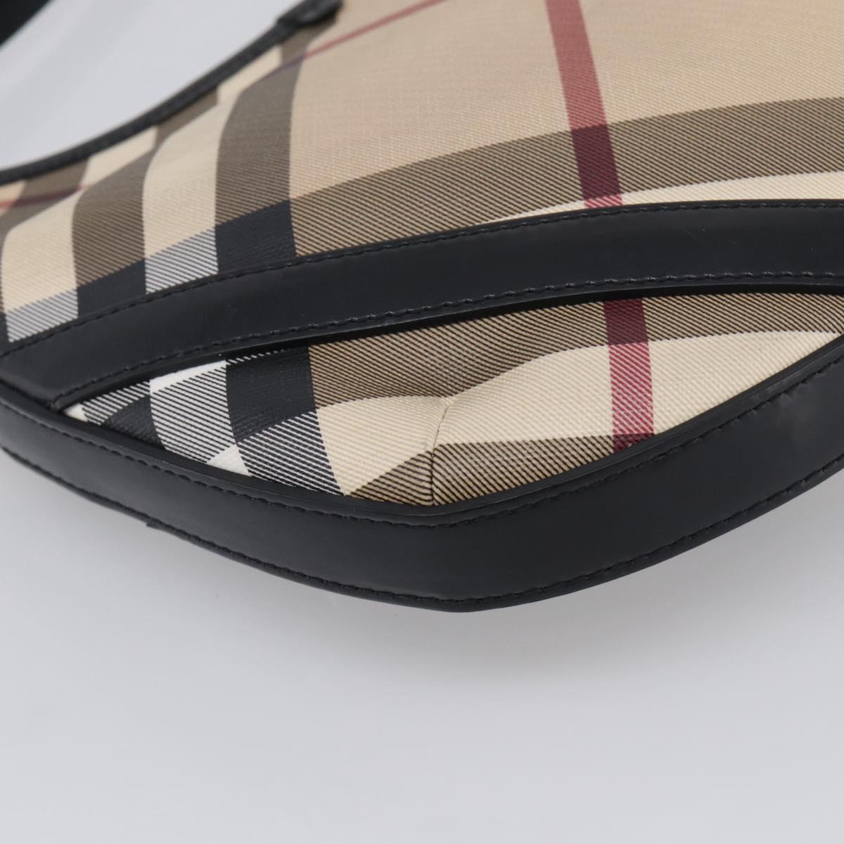 BURBERRY Nova Check Shoulder Bag PVC Beige Silver Auth 213298A