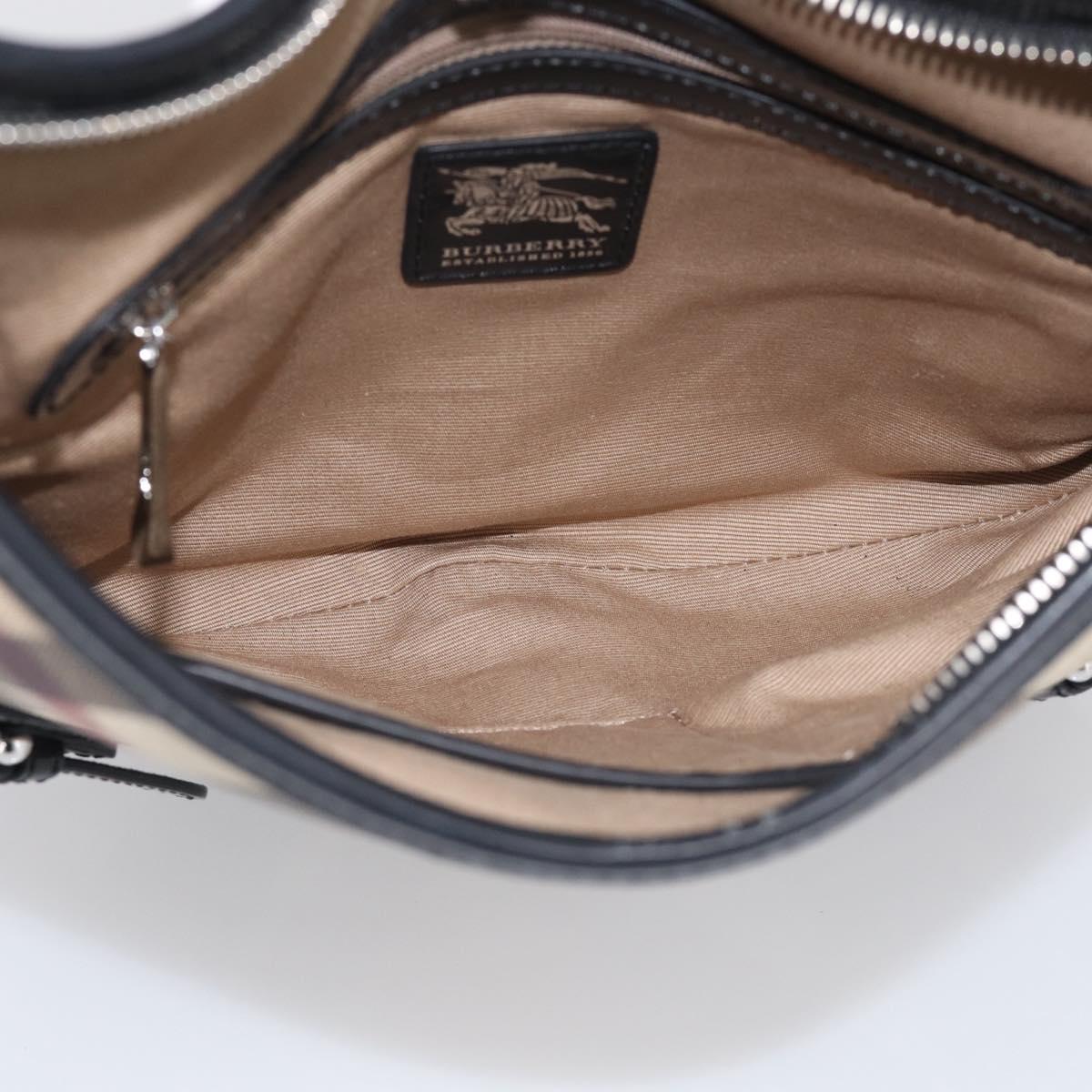 BURBERRY Nova Check Shoulder Bag PVC Beige Silver Auth 213298A